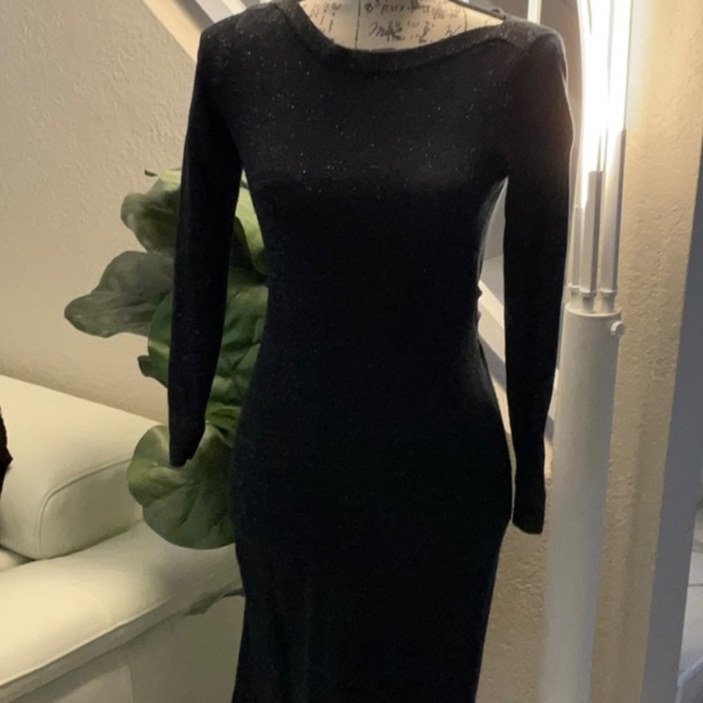 BANANA REPUBLIC Belted Metallic Black Sweater Dress Women's Size XXS